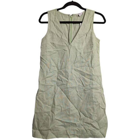 Madewell Green Sleeveless V Neck Zip Back Linen Dress Style NP101 Size XS - Picture 1 of 11